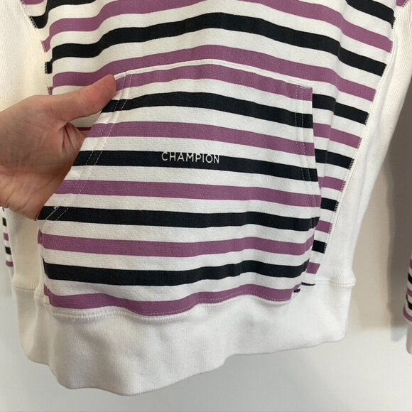 CHAMPION Life Reverse Weave Print Hoodie White Purple Gray Striped Colorblock S - Picture 8 of 16